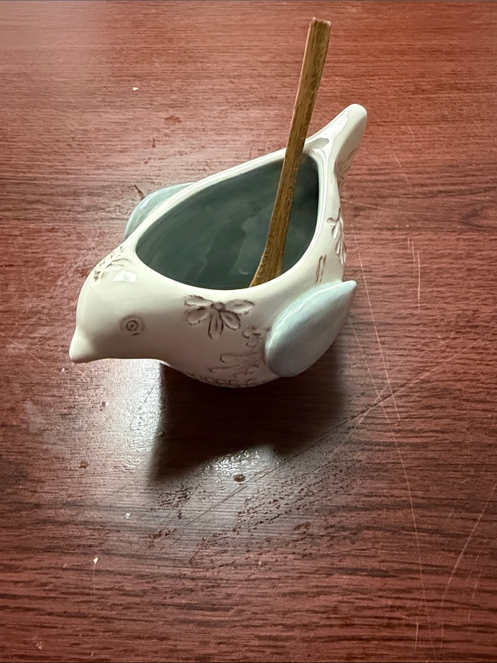 Ceramic Bird Spoon Rest in White and Light Blue